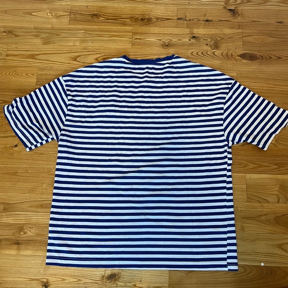 Blue and White Striped Shirt with Yellow Flower - Picture 3 of 3